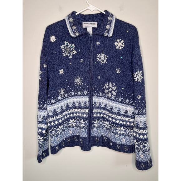 2000s Heirloom Collectibles Snowflakes Winter Fair Isle Christmas Cardigan M - Picture 1 of 5